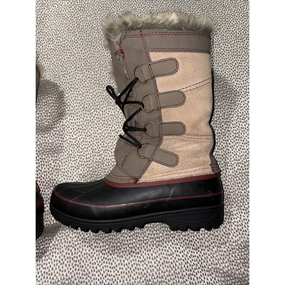 Khombu Womens Tan North Star‎ Faux Fur Waterproof Winter Boots Leather SIZE 6